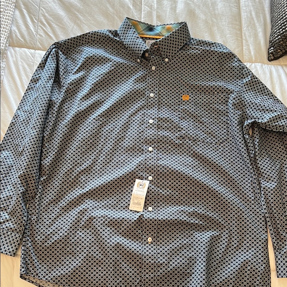 Men’s Cinch Black Casual Button Down Shirt with Geometric Pattern